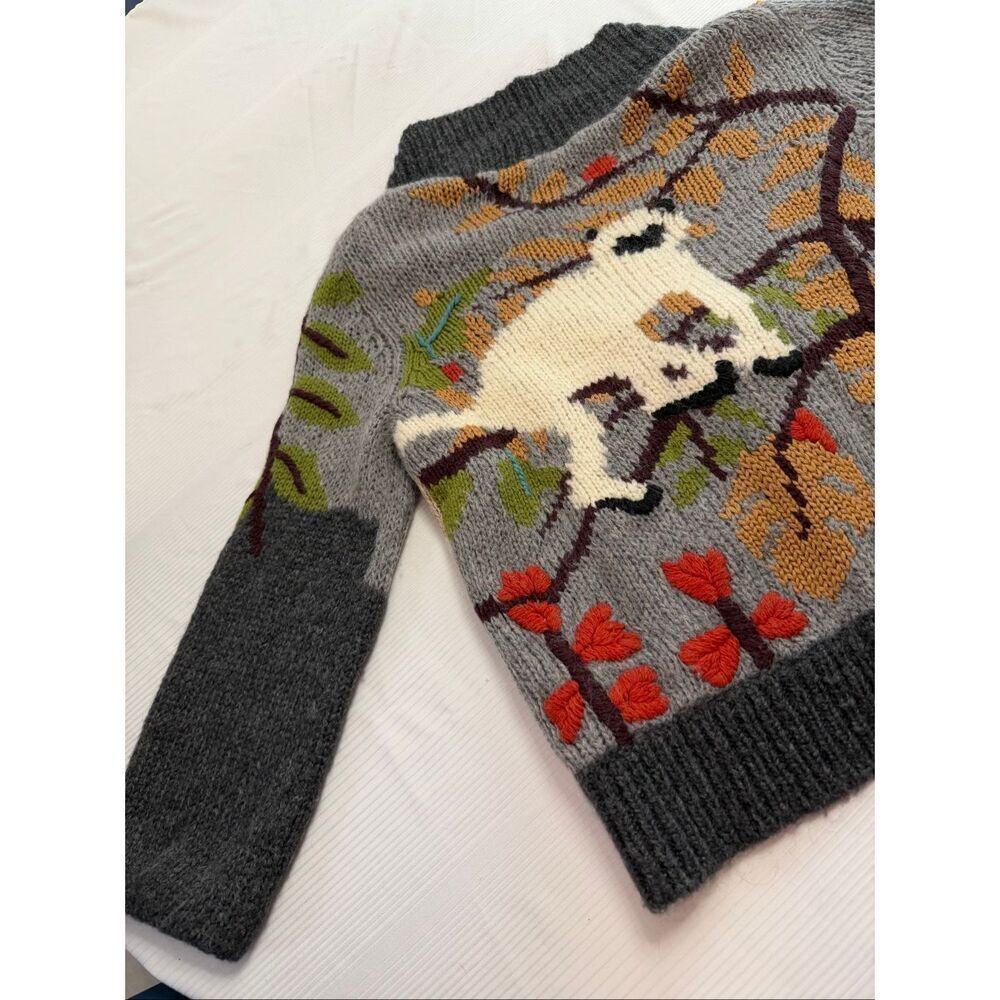 Leifsdottir Anthropologie Embroidered Monkey Jungle Sweater Cardigan Size Medium - Picture 11 of 13